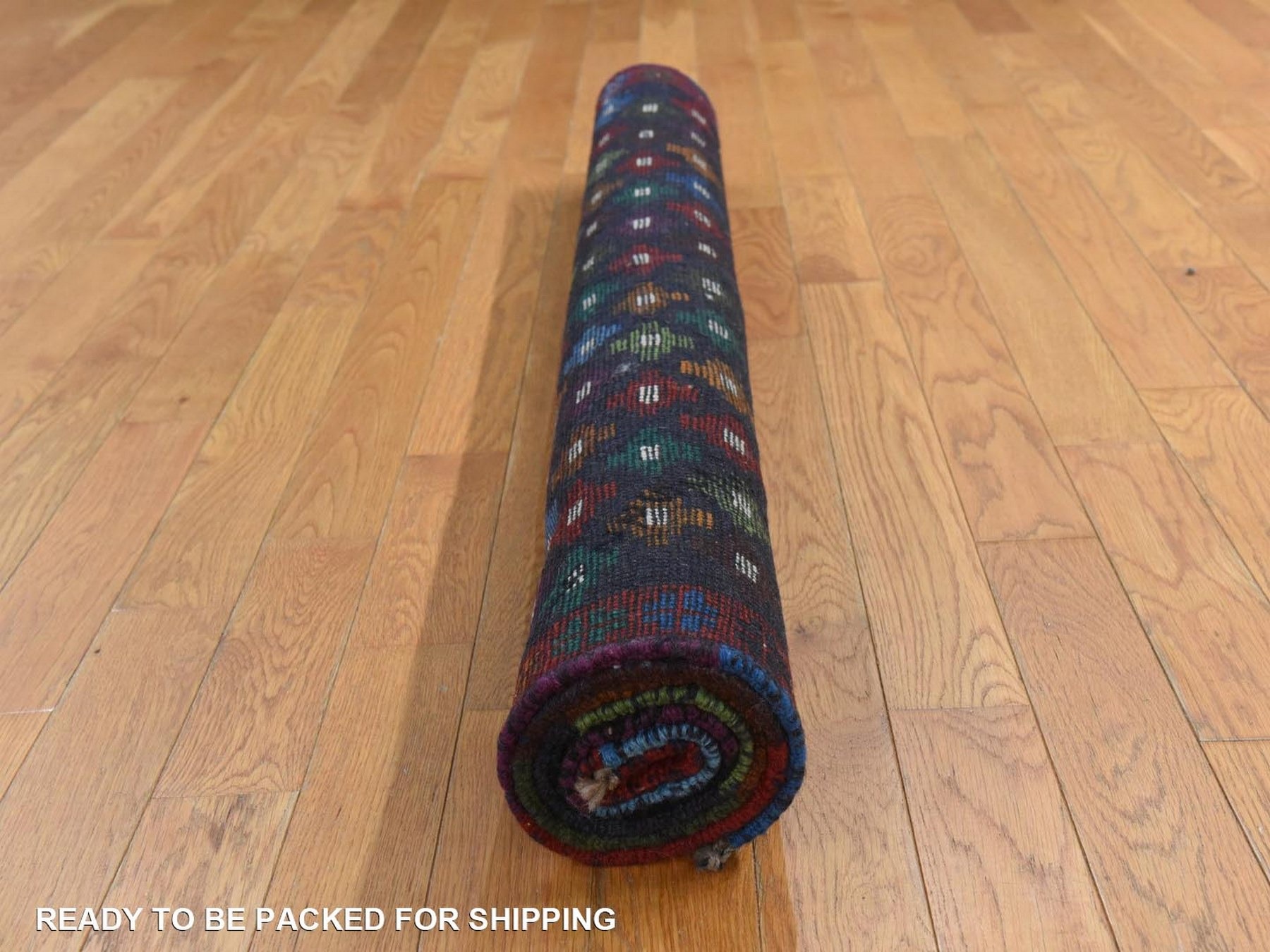 4'1"x6' Graphite Black, Colorful Afghan Baluch with Geometric Design, Hand Knotted, Pure Wool, Oriental Rug HR78800 - Image 8