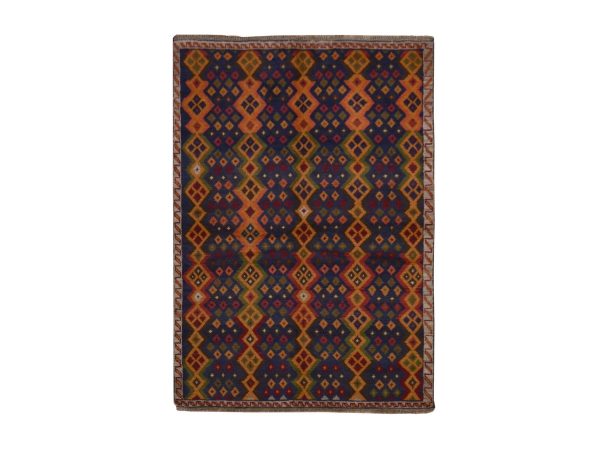 4'1"x5'8" Graphite Blue, Colorful Afghan Baluch with Geometric Design, Hand Knotted, Pure Wool, Oriental Rug HR78803