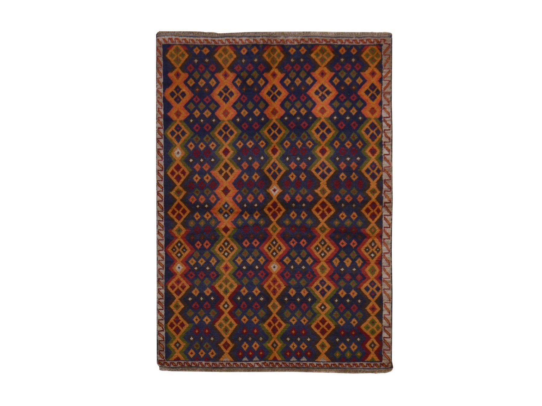 4'1"x5'8" Graphite Blue, Colorful Afghan Baluch with Geometric Design, Hand Knotted, Pure Wool, Oriental Rug HR78803