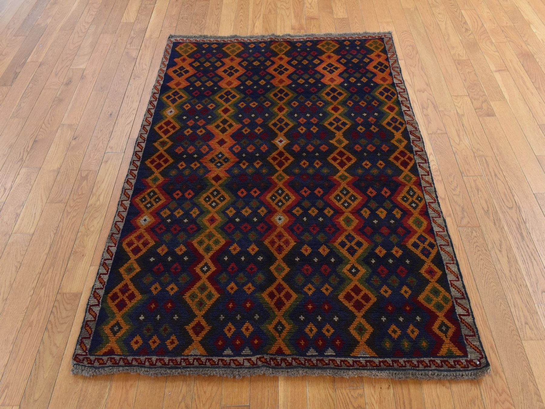 4'1"x5'8" Graphite Blue, Colorful Afghan Baluch with Geometric Design, Hand Knotted, Pure Wool, Oriental Rug HR78803 - Image 2