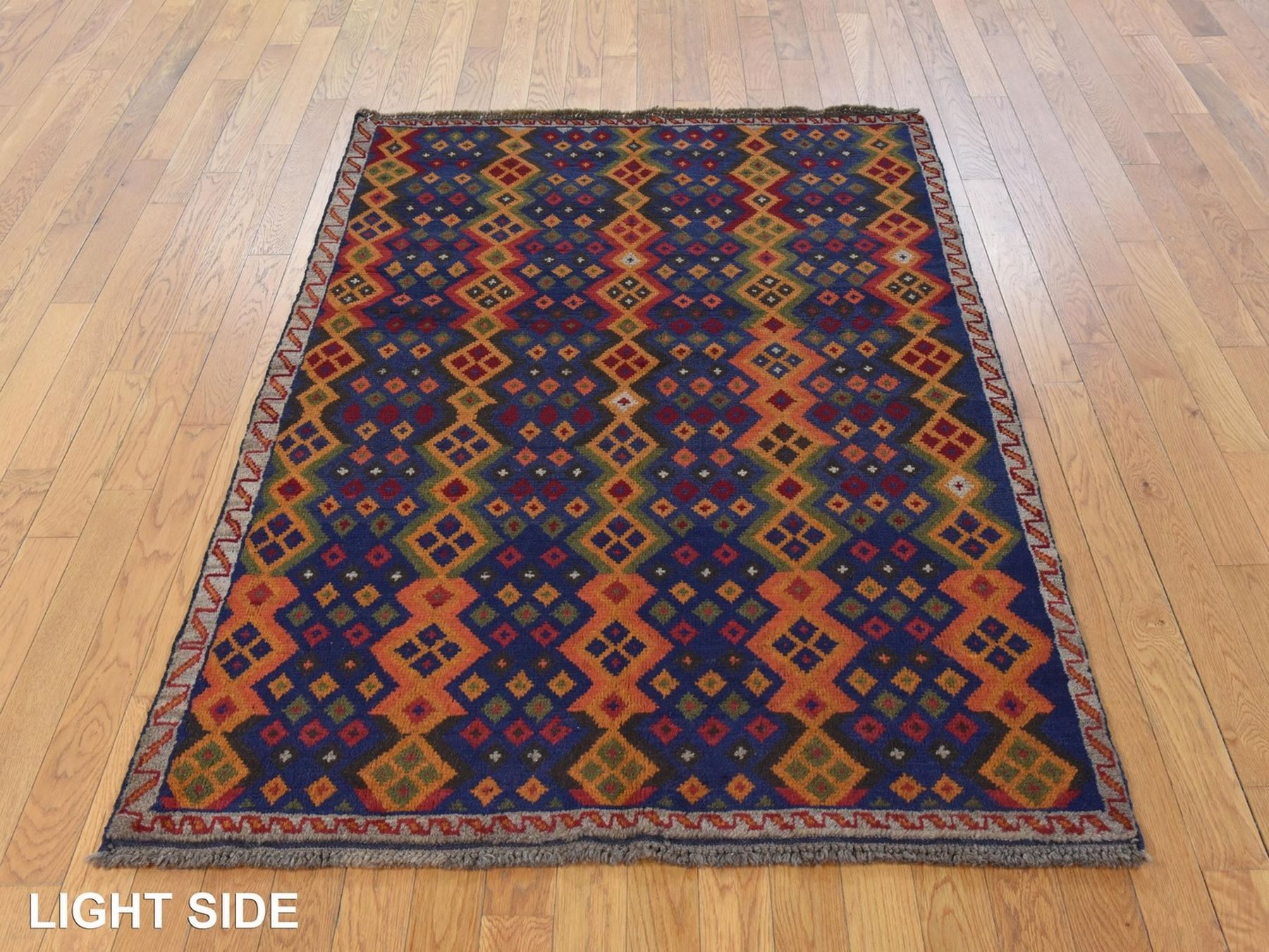 4'1"x5'8" Graphite Blue, Colorful Afghan Baluch with Geometric Design, Hand Knotted, Pure Wool, Oriental Rug HR78803 - Image 3