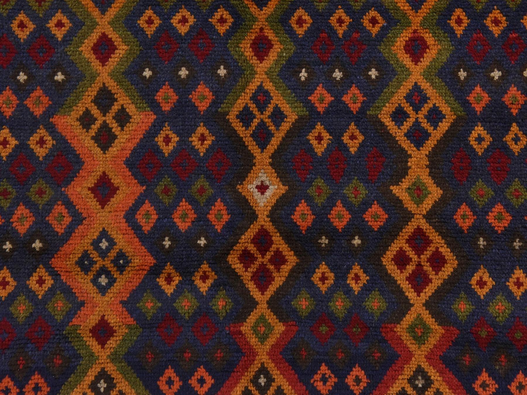 4'1"x5'8" Graphite Blue, Colorful Afghan Baluch with Geometric Design, Hand Knotted, Pure Wool, Oriental Rug HR78803 - Image 4