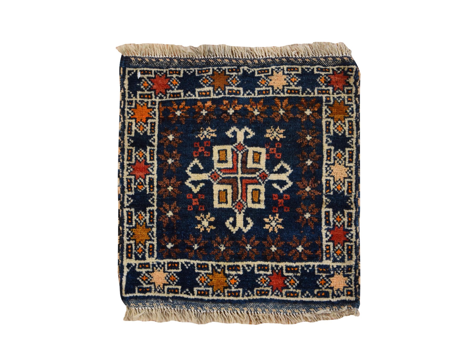1'4"x1'4" Yale Blue, Antique Qashqai Bag Face, Hand Knotted, 100% Wool, Mat, Square, Oriental Rug HR78804