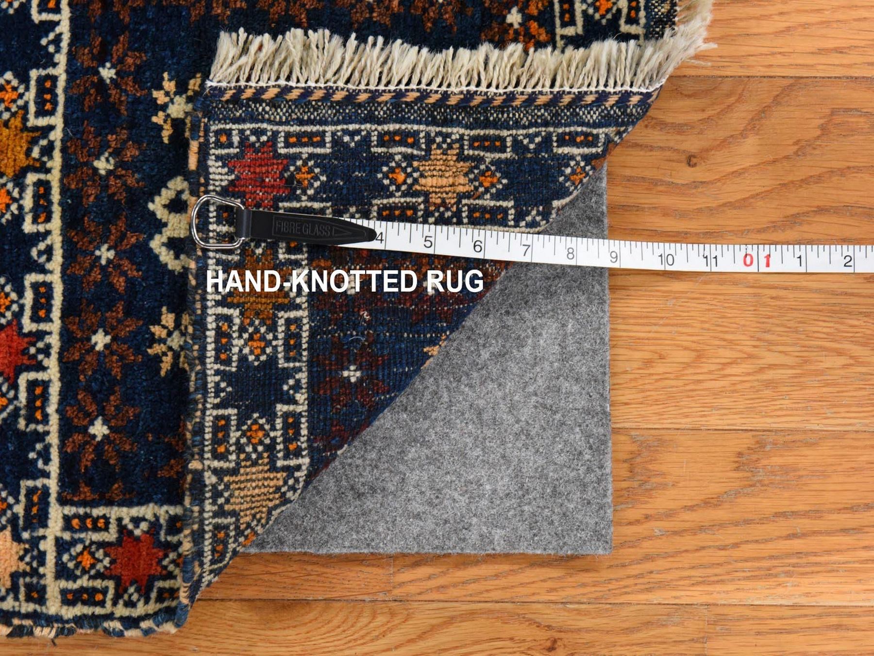 1'4"x1'4" Yale Blue, Antique Qashqai Bag Face, Hand Knotted, 100% Wool, Mat, Square, Oriental Rug HR78804 - Image 6