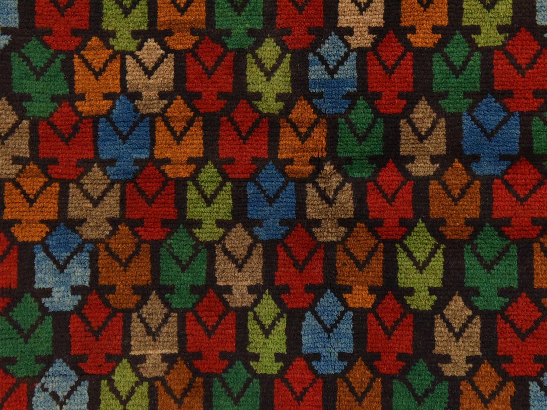 3'5"x4'8" Raven Black, Colorful Afghan Baluch with Geometric Design, Hand Knotted, Pure Wool, Oriental Rug HR78807 - Image 4