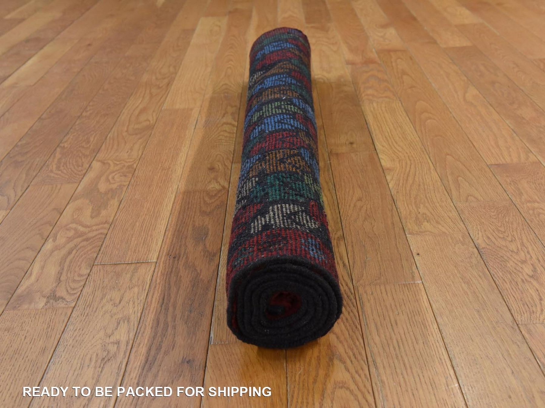 3'5"x4'8" Raven Black, Colorful Afghan Baluch with Geometric Design, Hand Knotted, Pure Wool, Oriental Rug HR78807 - Image 8