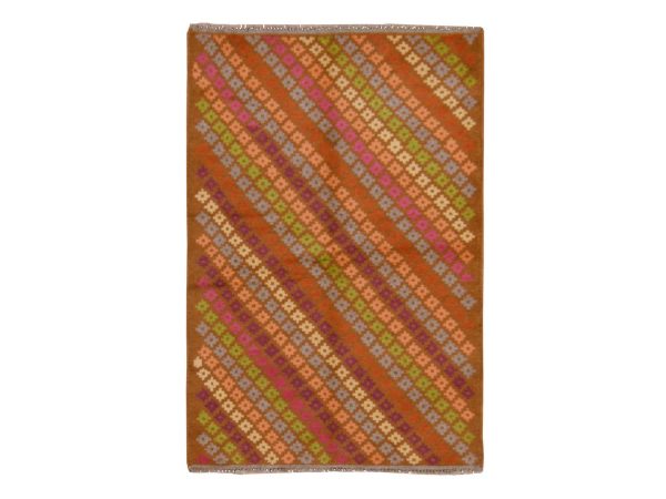 3'3"x4'10" Honey Brown, Colorful Afghan Baluch with Geometric Design, Hand Knotted, Pure Wool, Oriental Rug HR78812