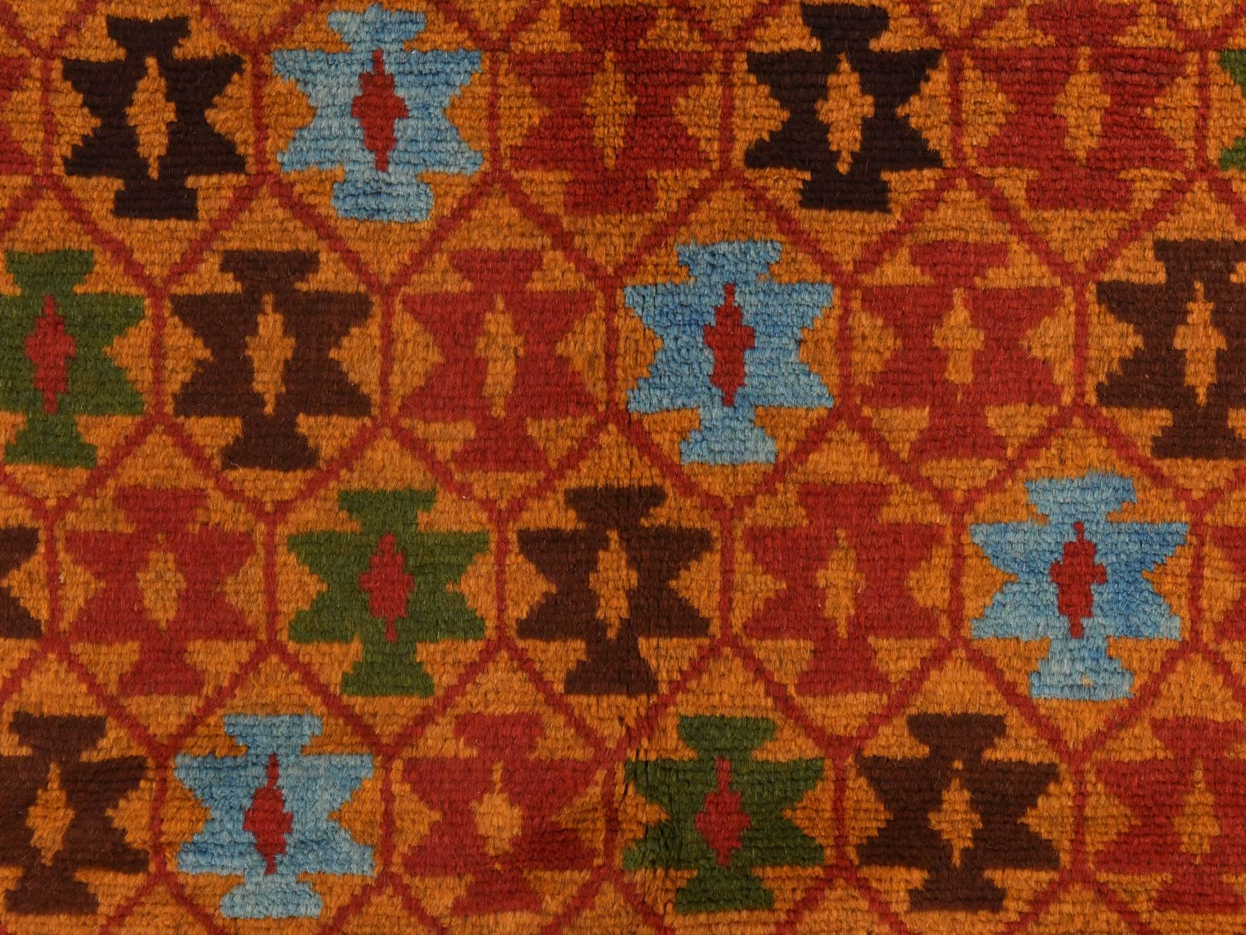 3'5"x4'10" Tawny Brown, Colorful Afghan Baluch with Geometric Design, Hand Knotted, Pure Wool, Oriental Rug HR78813 - Image 4