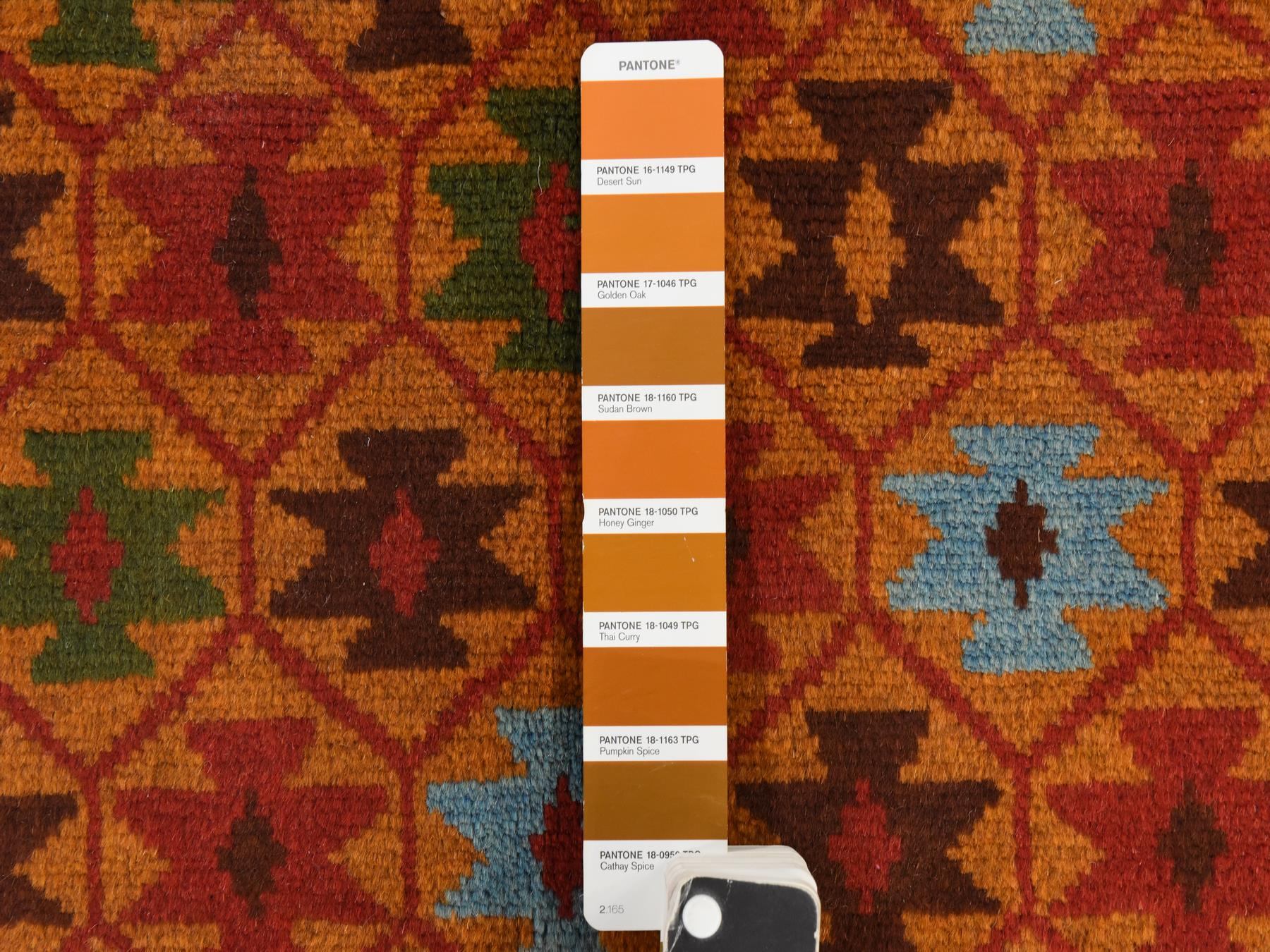 3'5"x4'10" Tawny Brown, Colorful Afghan Baluch with Geometric Design, Hand Knotted, Pure Wool, Oriental Rug HR78813 - Image 5