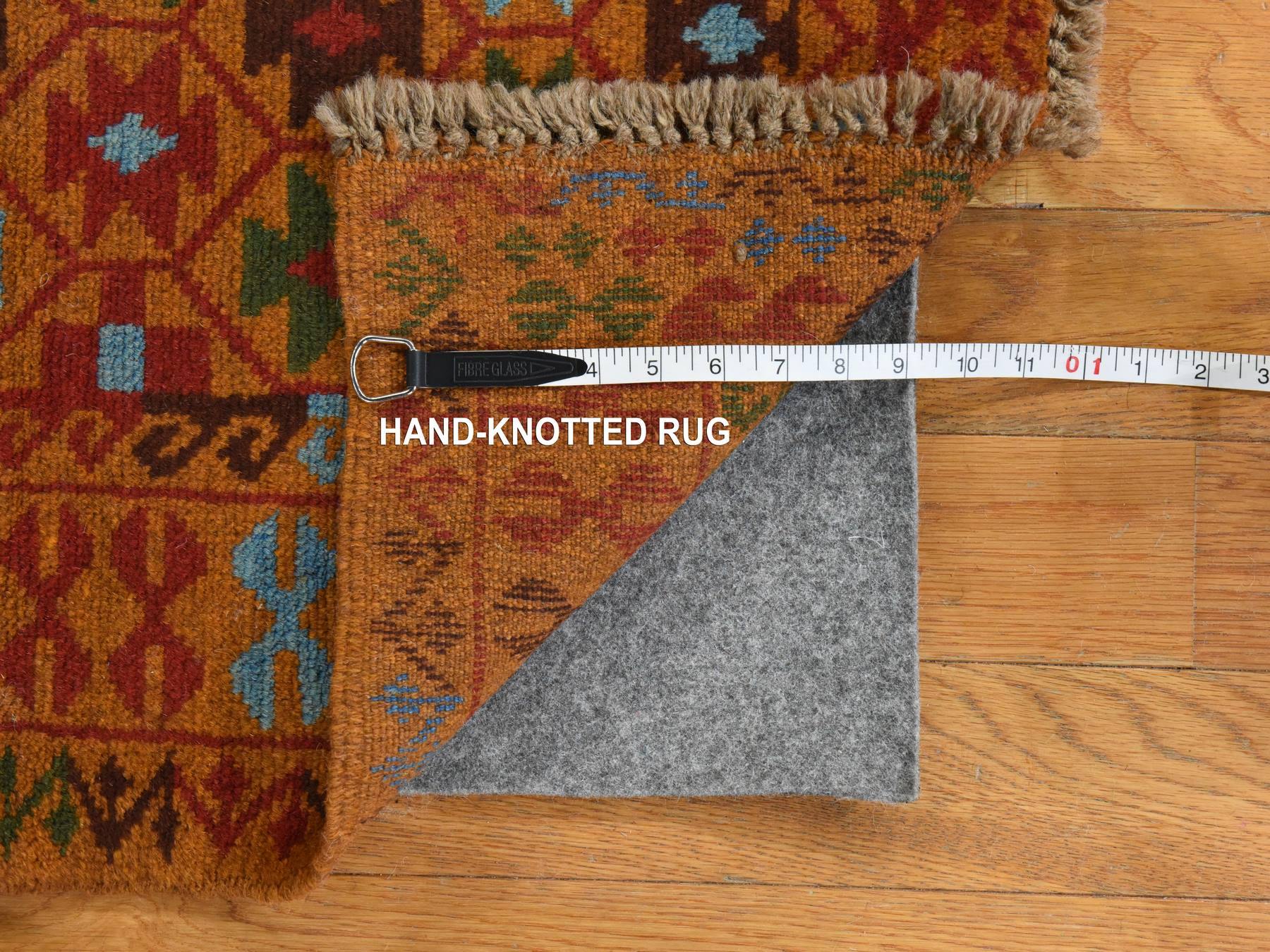 3'5"x4'10" Tawny Brown, Colorful Afghan Baluch with Geometric Design, Hand Knotted, Pure Wool, Oriental Rug HR78813 - Image 6