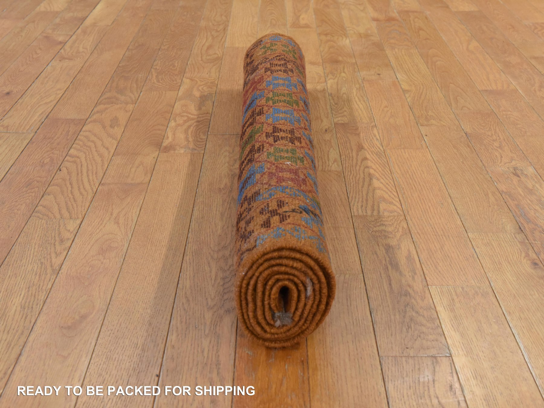 3'5"x4'10" Tawny Brown, Colorful Afghan Baluch with Geometric Design, Hand Knotted, Pure Wool, Oriental Rug HR78813 - Image 8