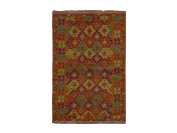 3'1"x4'9" Honey Brown, Colorful Afghan Baluch with Geometric Design, Hand Knotted, Pure Wool, Oriental Rug HR78816