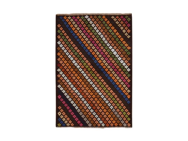 3'5"x4'10" Chocolate Brown, Colorful Afghan Baluch with Geometric Design, Hand Knotted, Pure Wool, Oriental Rug HR78822