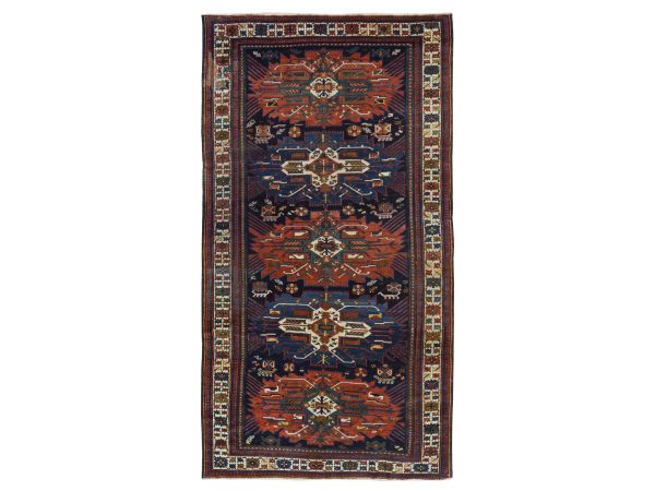 6'3"x11'7" Midnight Blue, Zejwa Quba Antique Caucasian with Large Geometric Elements, 19th Century, Excellent Condition, Gallery Size, Hand Knotted, 100% Wool, Extra Wide Runner, Oriental Rug HR78828