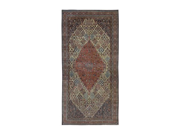 6'10"x14' Chiffon White, Antique Persian Joshogan with Medallion Design, Even Wear, Good Condition, Side and Ends Professionally Secured, No Holes, Hand Knotted, 100% Wool, Gallery Size, Oriental Rug HR78831
