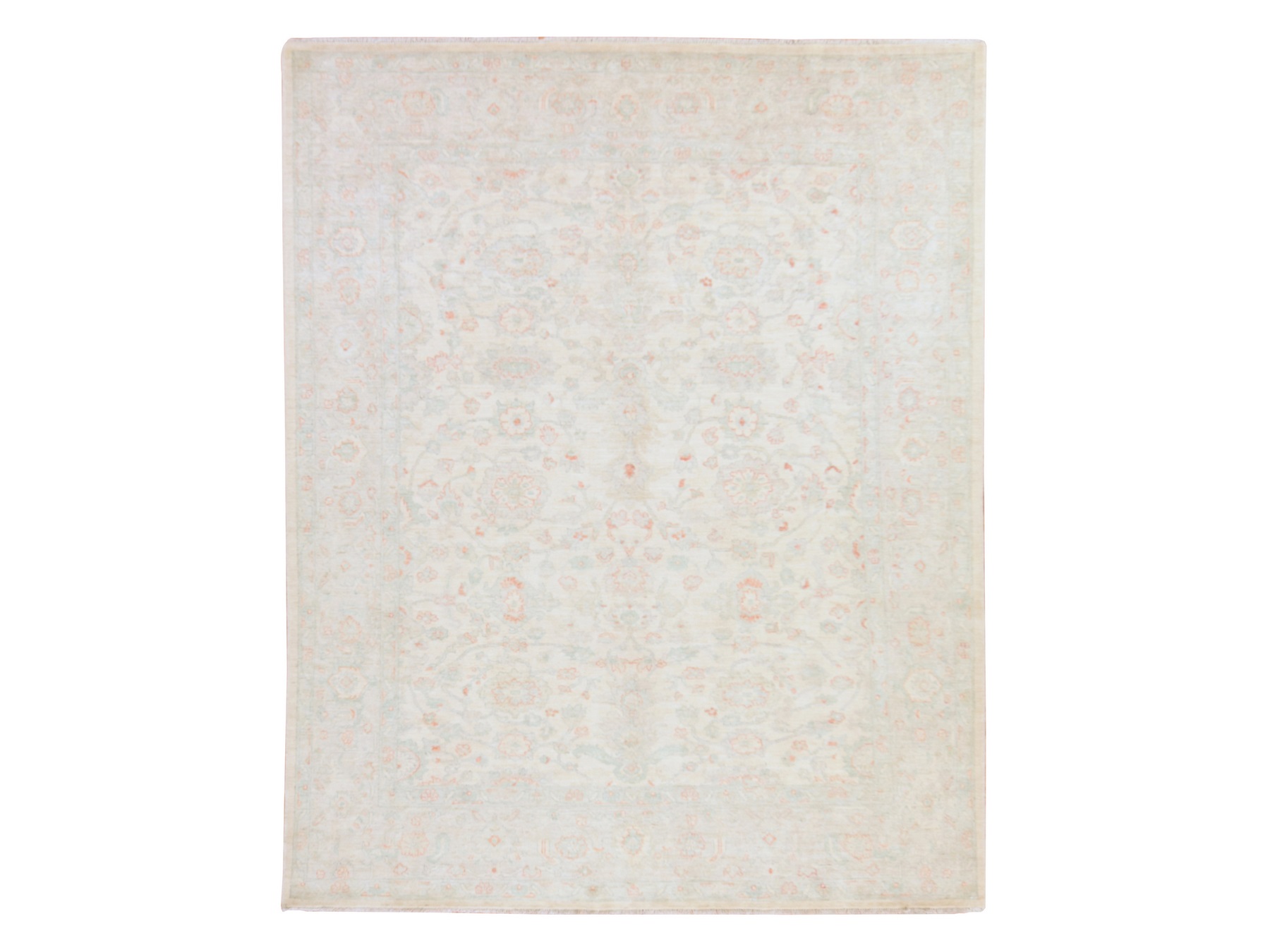 8'x9'9" Bone White, Washed Out Peshawar with All Over Design, Hand Knotted, 100% Wool, Oriental Rug HR78833