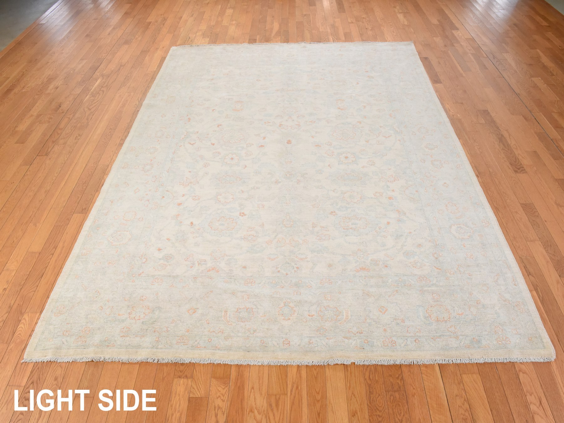 8'x9'9" Bone White, Washed Out Peshawar with All Over Design, Hand Knotted, 100% Wool, Oriental Rug HR78833 - Image 3