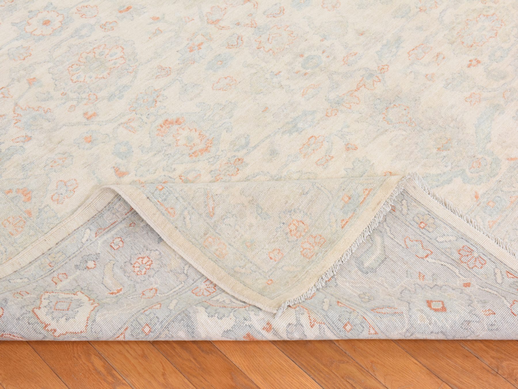 8'x9'9" Bone White, Washed Out Peshawar with All Over Design, Hand Knotted, 100% Wool, Oriental Rug HR78833 - Image 8