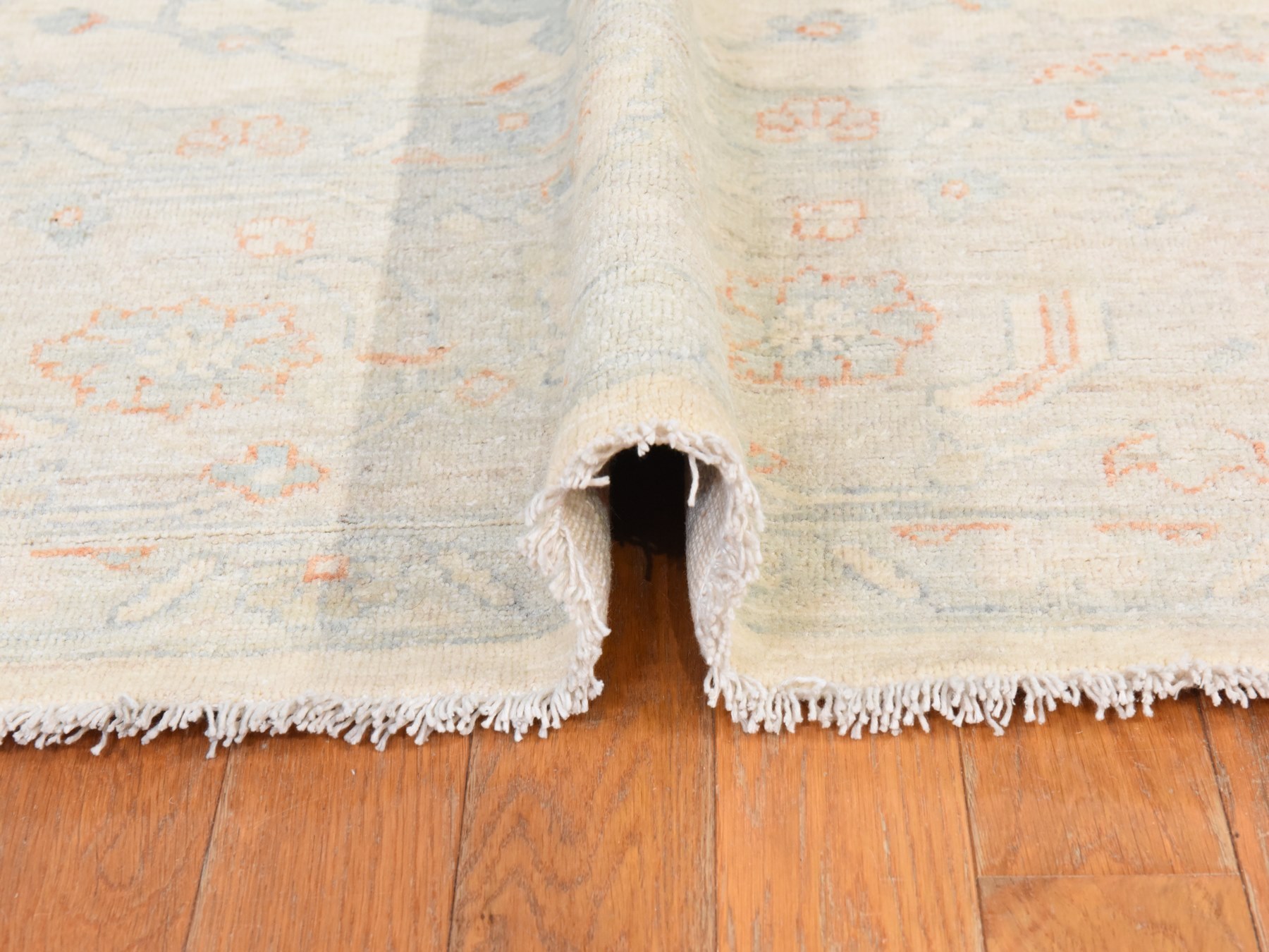 8'x9'9" Bone White, Washed Out Peshawar with All Over Design, Hand Knotted, 100% Wool, Oriental Rug HR78833 - Image 9