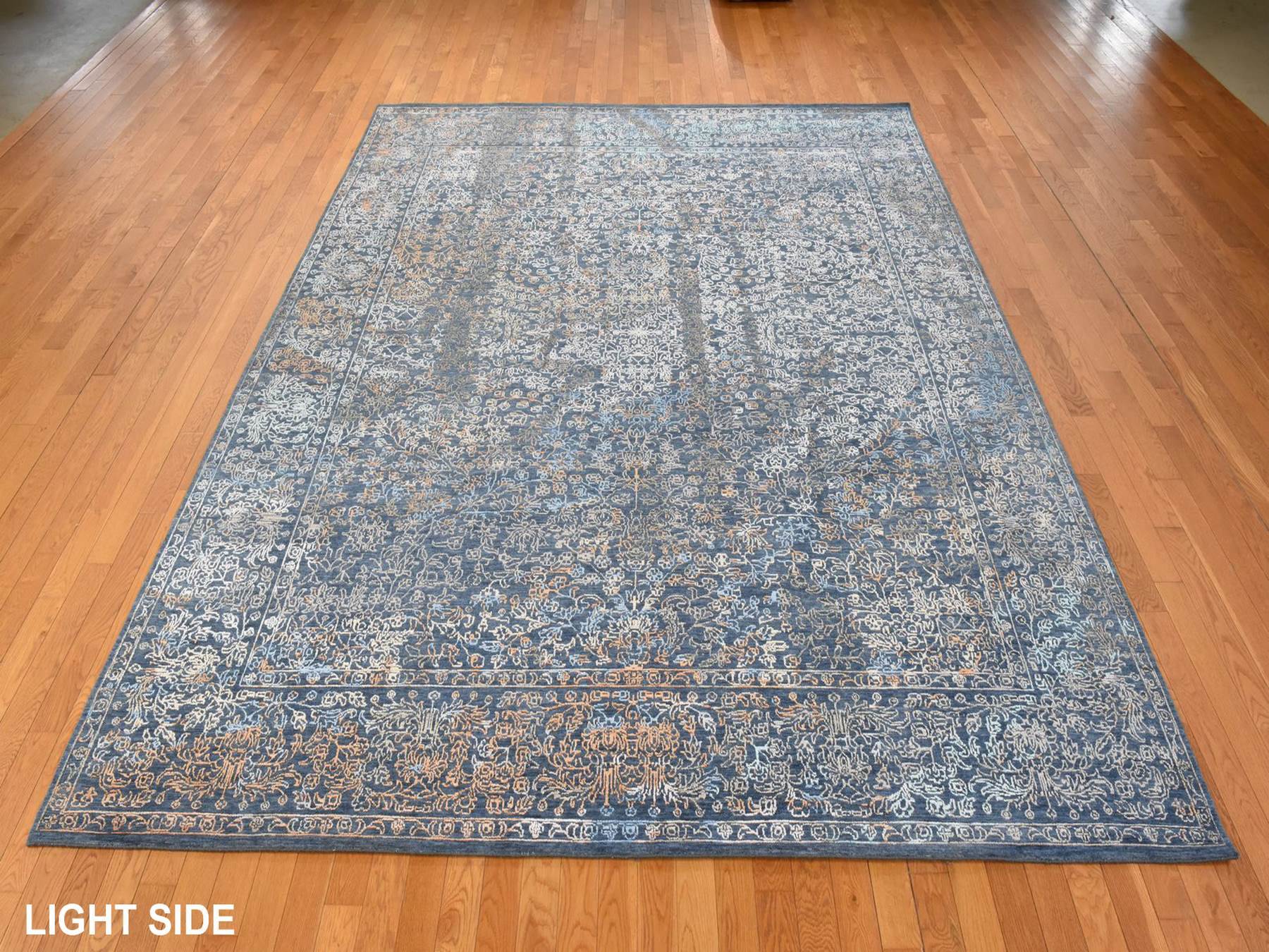 9'x12' Ink Blue, Broken and Erased Persian Design, Wool and Silk, Hand Knotted, Oriental Rug HR78838 - Image 3