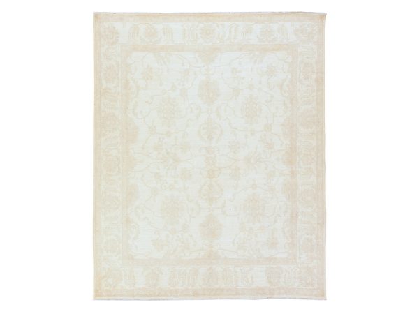 8'x9'6" Pristine White, Washed Out Peshawar with Ziegler Mahal Design, Pure Wool, Hand Knotted, Oriental Rug HR78842