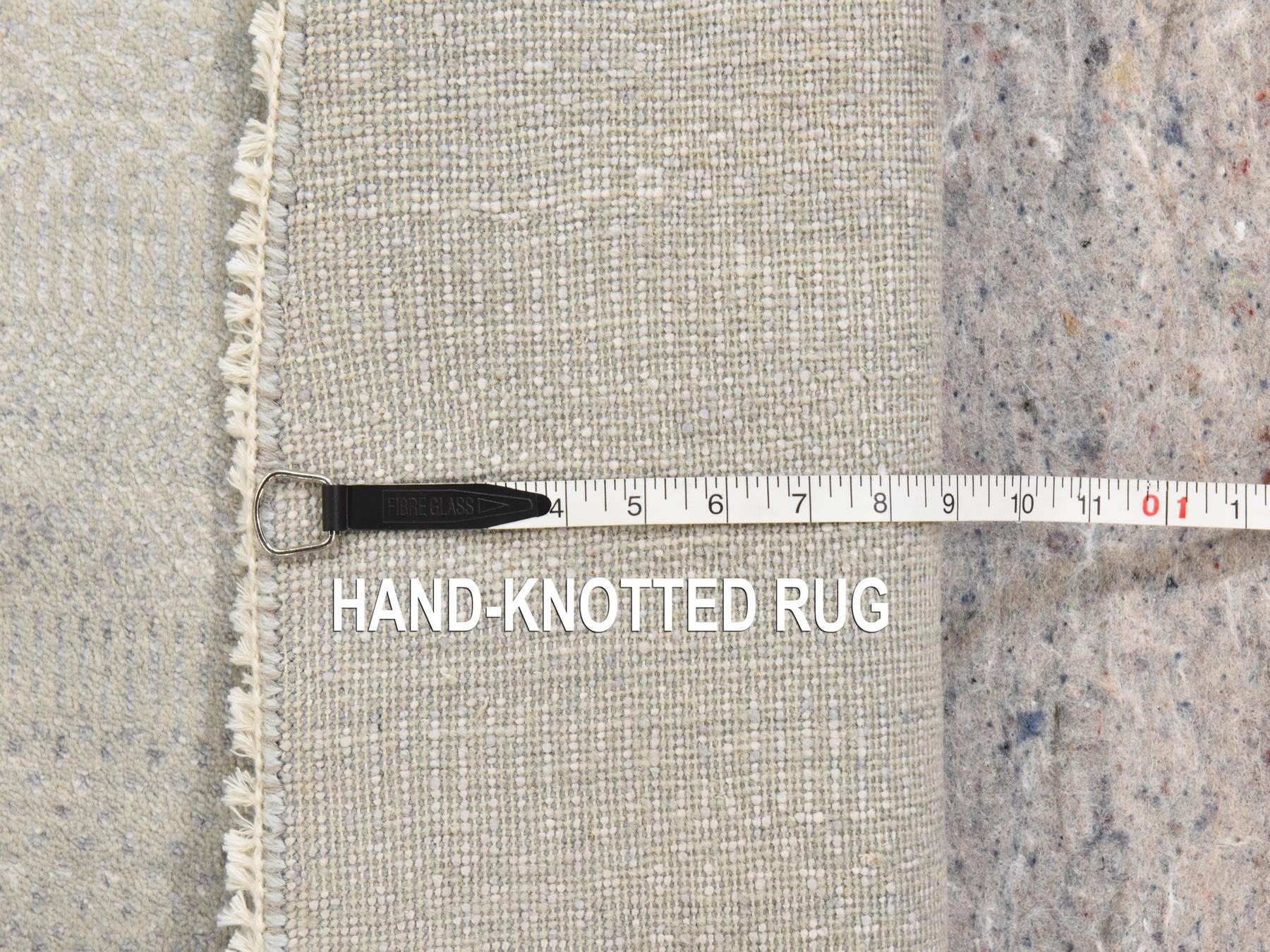 8'x8' Pastel Gray, Modern Grass Design, Tone on Tone, Hand Knotted, Pure Wool, Round, Oriental Rug HR78846 - Image 6