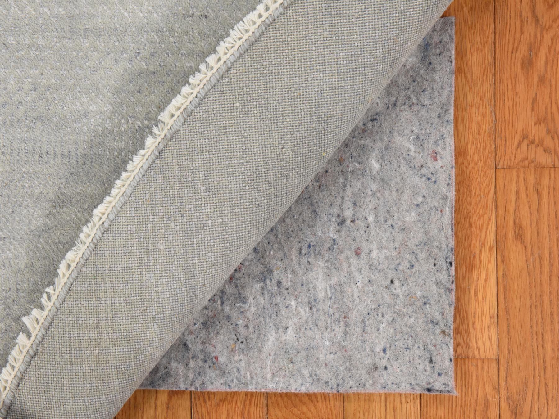 8'x8' Pastel Gray, Modern Grass Design, Tone on Tone, Hand Knotted, Pure Wool, Round, Oriental Rug HR78846 - Image 7