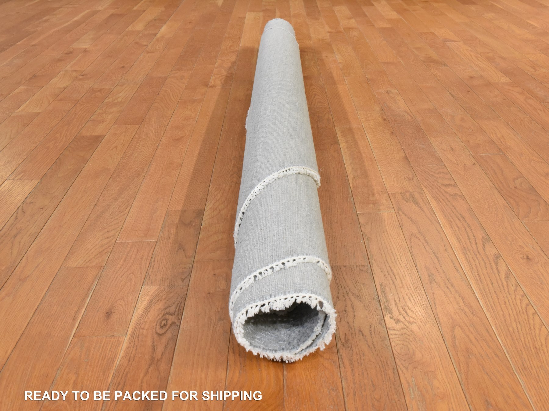 8'x8' Pastel Gray, Modern Grass Design, Tone on Tone, Hand Knotted, Pure Wool, Round, Oriental Rug HR78846 - Image 9