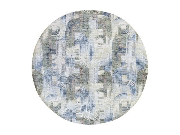 8'x8' Beige, THE INTERTWINED PASSAGE, Hand Knotted, Silk with Textured Wool, Round, Oriental Rug HR78847