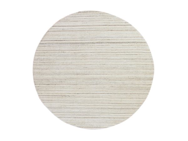 8'x8' Swan White, Modern Design, Tone on Tone, Hand Loomed, Textured Wool, Round, Oriental Rug HR78848