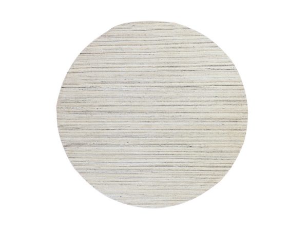 8'x8' Swan White, Modern Design, Tone on Tone, Hand Loomed, Textured Wool, Round, Oriental Rug HR78849