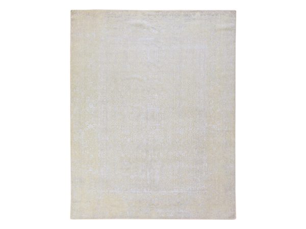 8'x10' Khaki Brown, Erased Design, Modern, Fine Jacquard Hand Loomed, Wool and Plant Based Silk, Oriental Rug HR78851
