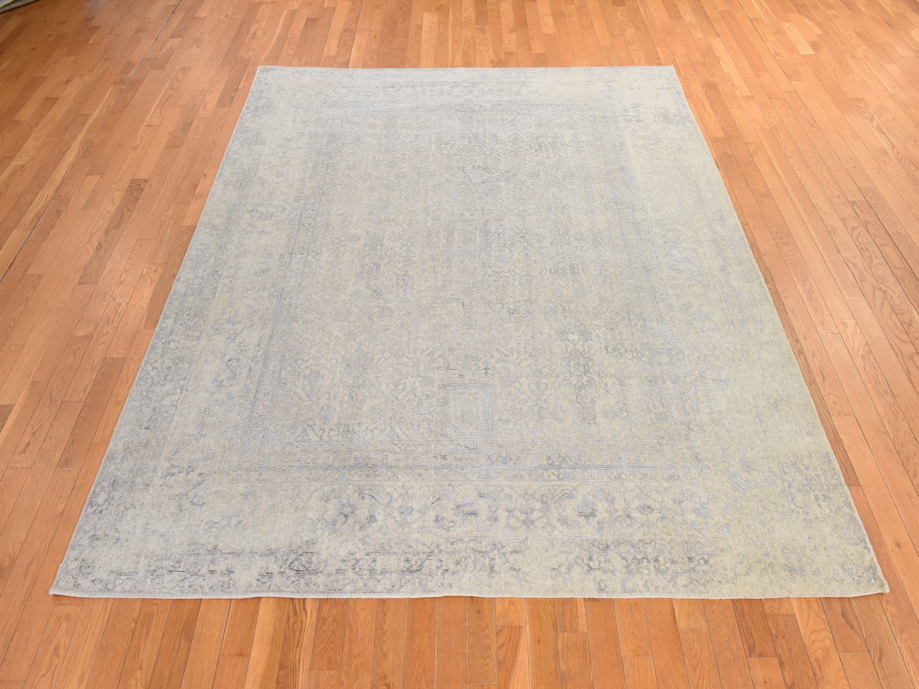 8'x10' Khaki Brown, Erased Design, Modern, Fine Jacquard Hand Loomed, Wool and Plant Based Silk, Oriental Rug HR78851 - Image 2