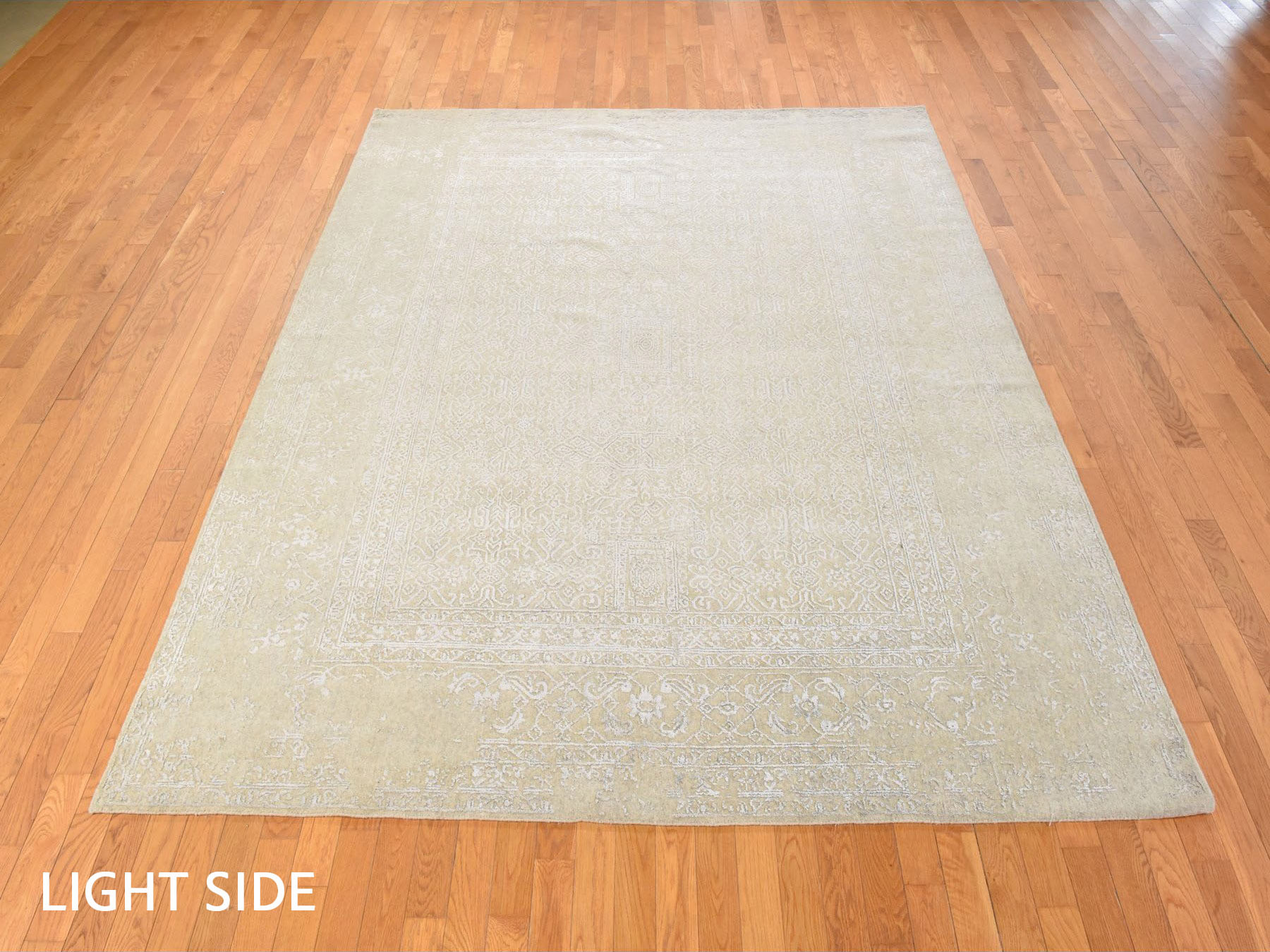 8'x10' Khaki Brown, Erased Design, Modern, Fine Jacquard Hand Loomed, Wool and Plant Based Silk, Oriental Rug HR78851 - Image 3