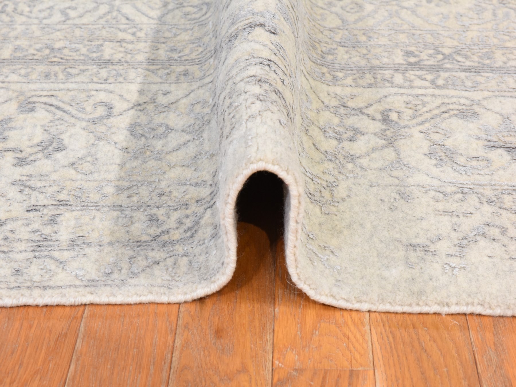 8'x10' Khaki Brown, Erased Design, Modern, Fine Jacquard Hand Loomed, Wool and Plant Based Silk, Oriental Rug HR78851 - Image 9