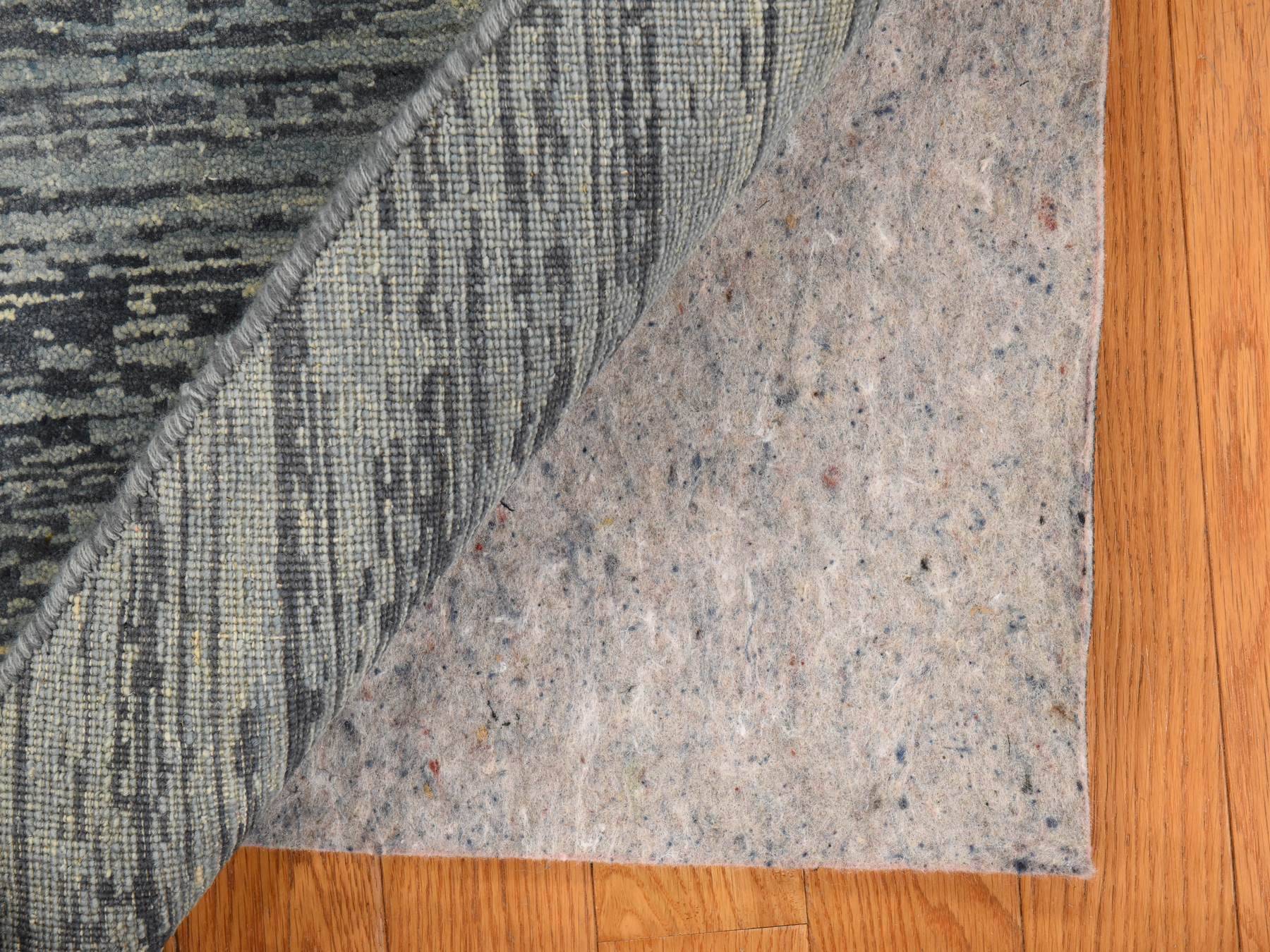 8'x8' Blue Oceanic, Horizontal Ombre Design, Hand Knotted, Pure Wool, Densely Woven, Round, Oriental Rug HR78855 - Image 7