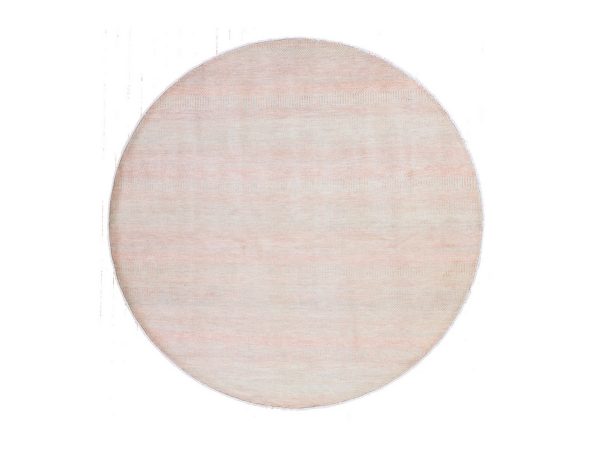 8'x8' Peach Pink, Modern Grass Design, Tone on Tone, Hand Knotted, Wool and Silk, Round, Oriental Rug HR78860
