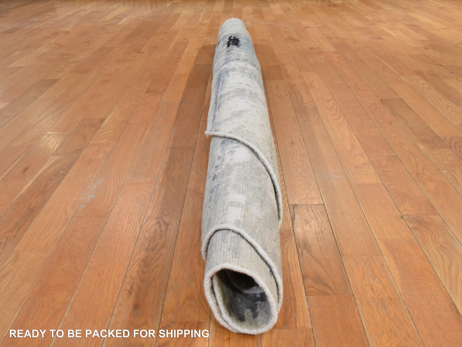 8'x8' Beige-Gray, Modern Abstract Design, Wool & Silk, Hand Knotted, Round, Oriental Rug HR78862 - Image 9