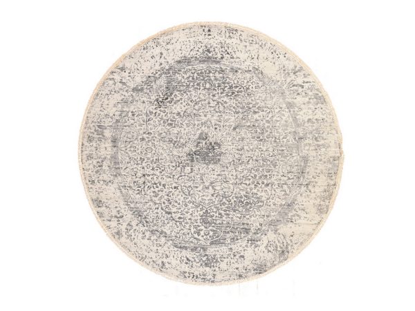 8'x8' Silver Gray, Broken and Erased Persian Design, Tone on Tone, Hand Knotted, Wool and Pure Silk, Round, Oriental Rug HR78864