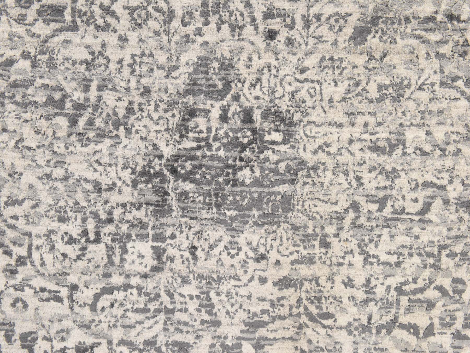 8'x8' Silver Gray, Broken and Erased Persian Design, Tone on Tone, Hand Knotted, Wool and Pure Silk, Round, Oriental Rug HR78864 - Image 4