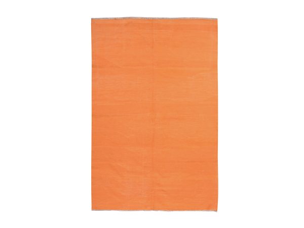 6'4"x9'9" Vivid Orange, Plain Solid Design, Afghan Kilim, Hand Woven, Flat Weave, 100% Wool, Reversible, Oriental Rug HR78870