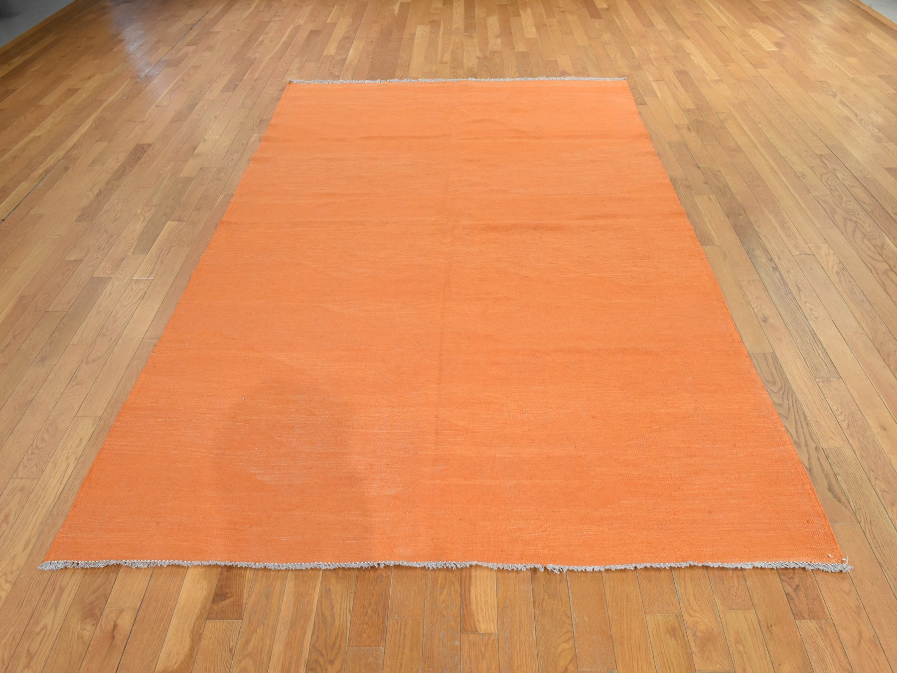 6'4"x9'9" Vivid Orange, Plain Solid Design, Afghan Kilim, Hand Woven, Flat Weave, 100% Wool, Reversible, Oriental Rug HR78870 - Image 2
