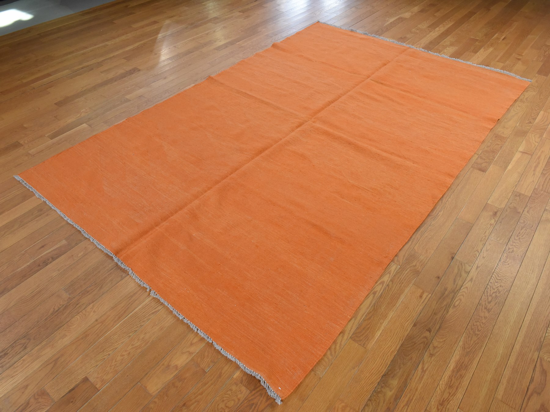 6'4"x9'9" Vivid Orange, Plain Solid Design, Afghan Kilim, Hand Woven, Flat Weave, 100% Wool, Reversible, Oriental Rug HR78870 - Image 4