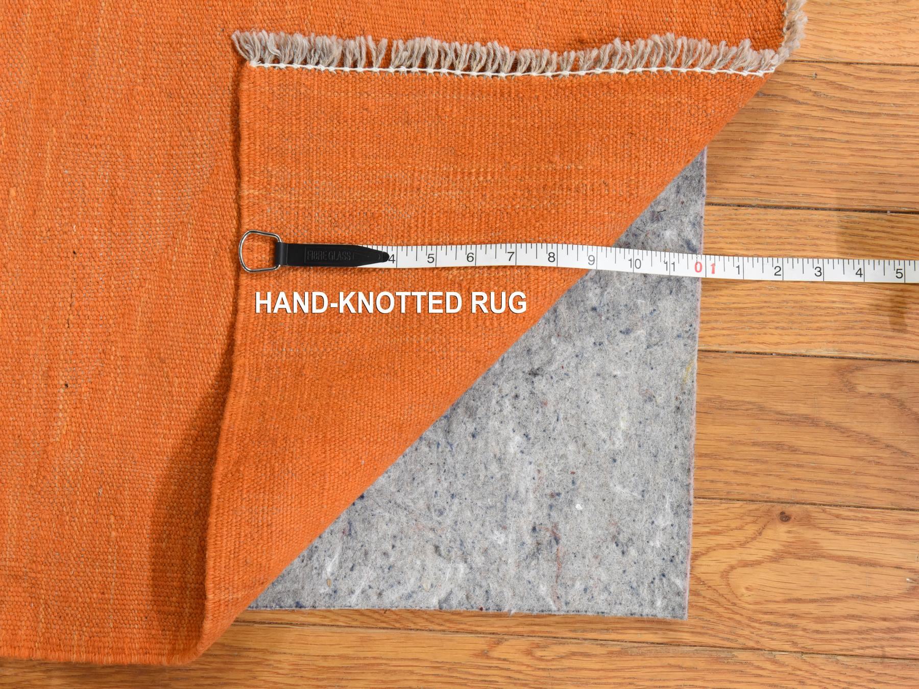 6'4"x9'9" Vivid Orange, Plain Solid Design, Afghan Kilim, Hand Woven, Flat Weave, 100% Wool, Reversible, Oriental Rug HR78870 - Image 7
