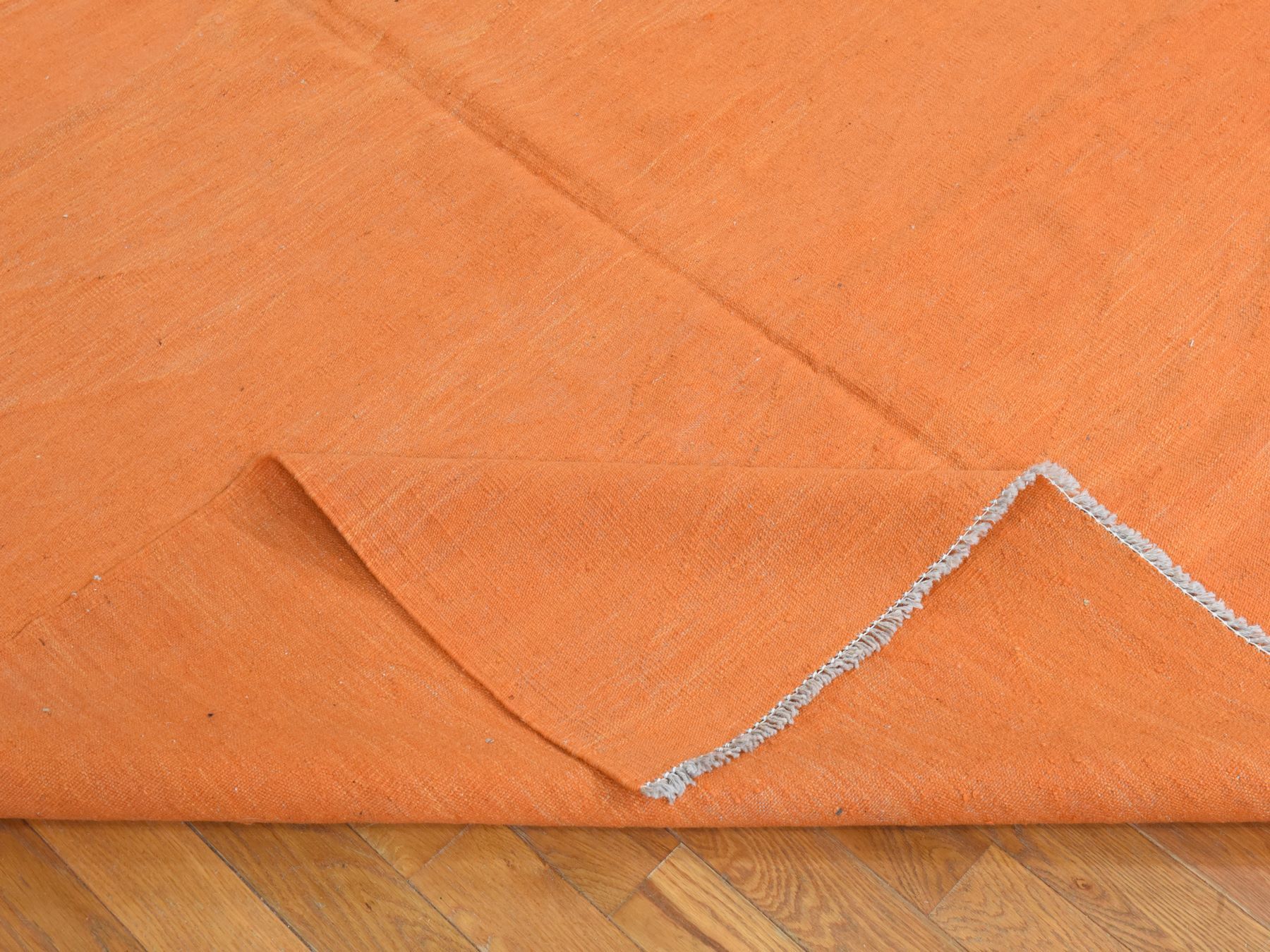 6'4"x9'9" Vivid Orange, Plain Solid Design, Afghan Kilim, Hand Woven, Flat Weave, 100% Wool, Reversible, Oriental Rug HR78870 - Image 8