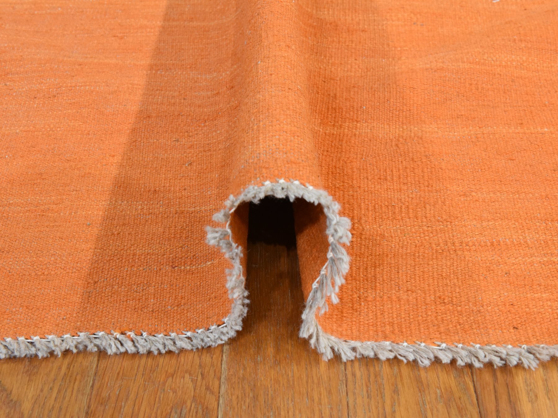6'4"x9'9" Vivid Orange, Plain Solid Design, Afghan Kilim, Hand Woven, Flat Weave, 100% Wool, Reversible, Oriental Rug HR78870 - Image 9