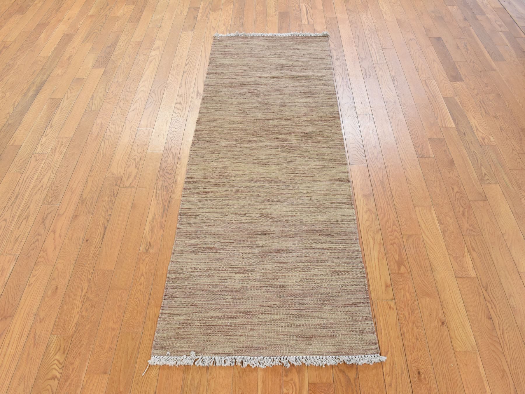 2'6"x6'5" Burro Brown, Afghan Kilim, Plain Solid Design, Hand Woven, Flat Weave, 100% Wool, Reversible, Runner, Oriental Rug HR78871 - Image 2