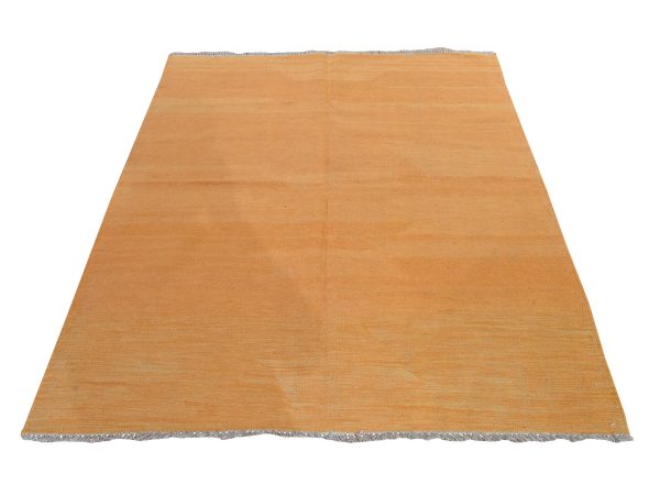 5'x6'6" Golden Yellow, Plain Solid Design, Afghan Kilim, Hand Woven, Flat Weave, 100% Wool, Reversible, Oriental Rug HR78875