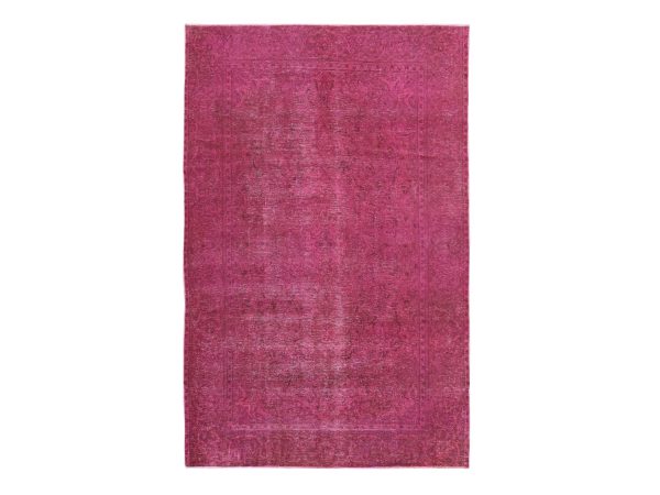 6'4"x10' Rouge Pink, Overdyed Vintage Persian Tabriz, Worn Down and Distressed, Hand Knotted, 100% Wool, Oriental Rug HR78877