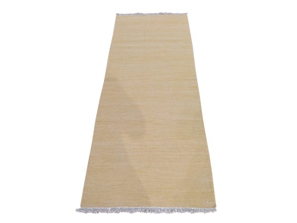 2'2"x6'2" Khaki Brown, Plain Solid Design, Afghan Kilim, Hand Woven, Flat Weave, 100% Wool, Reversible, Narrow Runner, Oriental Rug HR78879